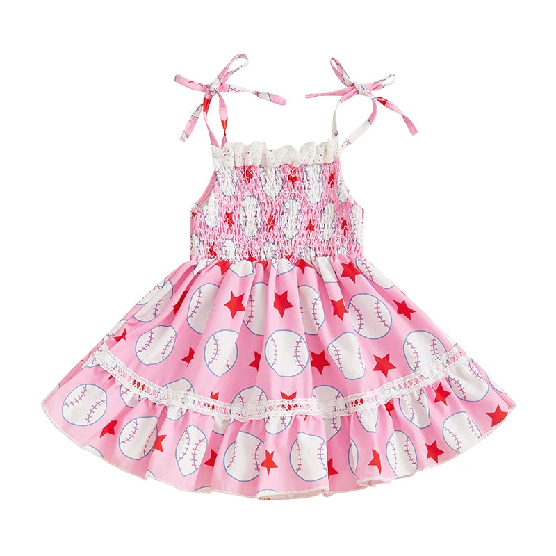 Girls Sleeveless Floral Print Ruffle Hem Summer Dress with Bow Detail and Button Closure - Casual A-line Beach Dress for