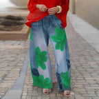 Krisstargirl Women Flower Printed Loose Trousers 2025 Spring Summer Trendy High Waist Not Denim Long Pants Bottoms for Woman