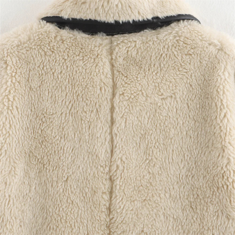 Zach Ailsa Women's Big Collar Fur Integrated Plush Coat Autumn/Winter New Solid Color Long Sleeve Warm Jacket