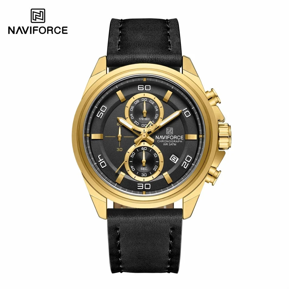 NAVIFORCE  Hands Wristwatches Genuine Leather Strap Alloy Case Casual Watches Dress Watch for Men Waterproof with Date Luminous