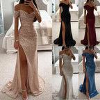 Sexy Fashion Long Sleeve Off Shoulder High Waist Corset Folds Evening Graduation Dress Robe Prom Elegant Women Long Party Dress