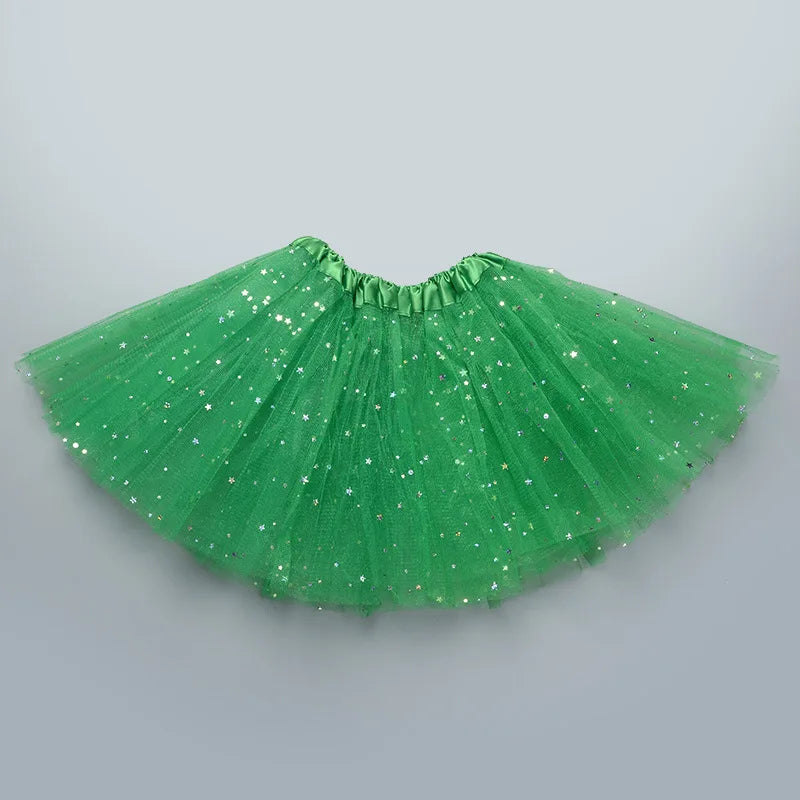 Kids Baby Star Glitter Dance Tutu Skirt For Girl Sequin 3 Layers Tulle Toddler Pettiskirt Children Chiffon 2-8T
