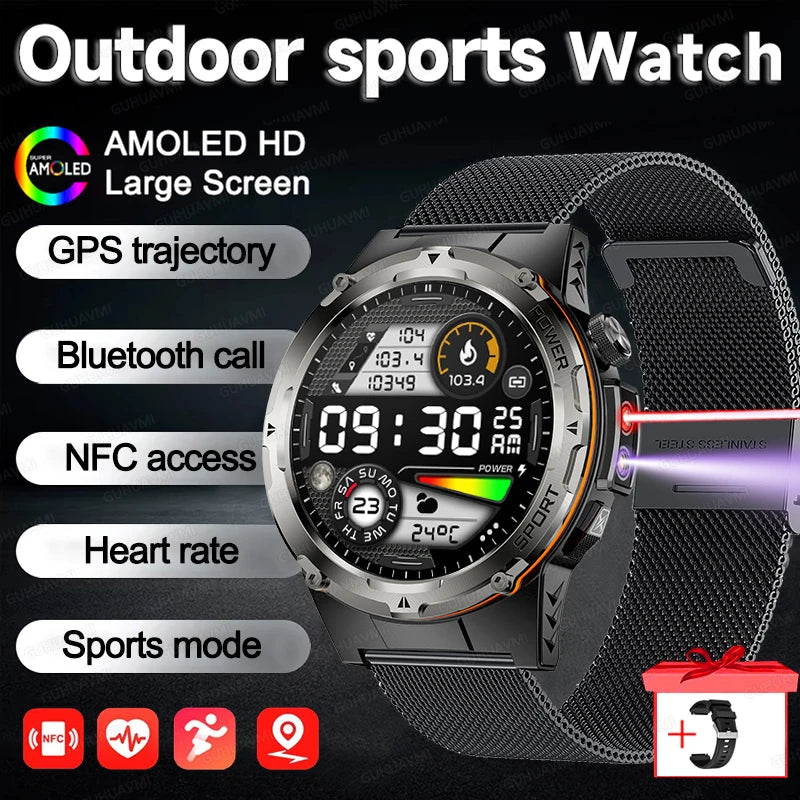 NEW For XIAOMI Outdoor Sports Smart Watch Men GPS Trackr Health Monitor BT Call NFC UV infrared Laser 5ATM Waterproof Smartwatch