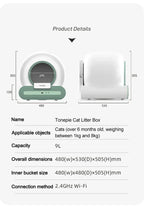Tonepie Automatic Cat Litter Box Self-Cleaning APP Control 65L Smart Cat Toilet Electric Ion Deodorizati Detachable Tonepie Ti+