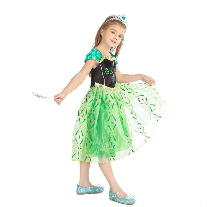 Anna Costume For Kids Girl Fancy Birthday Party Gown Princess Dress Carnival Party Children Clothing Full Printing Vestidos