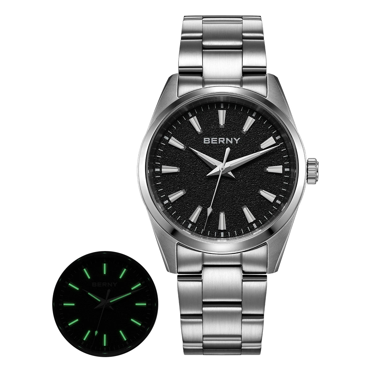 BERNY Watches for Men Luminous AR Sapphire Classic Dress Business Quartz Men's Watch 10ATM Elegant Fashion Casual Wristwatch