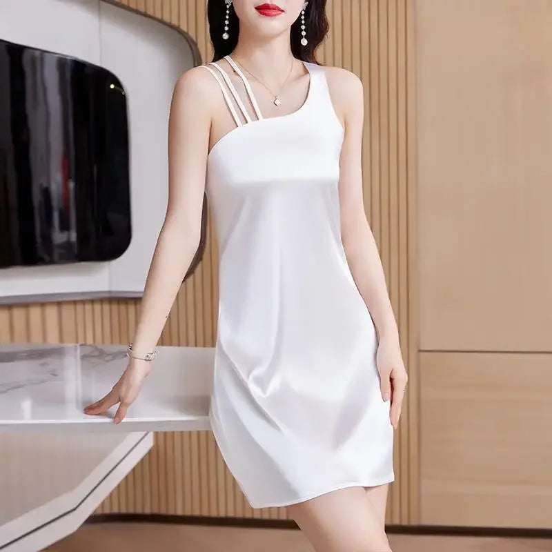 Silk Satin Halter Dress Spring Summer Sleeveless Base Vest Skirt Irregular Inner Wear Women's Clothing Dress Style
