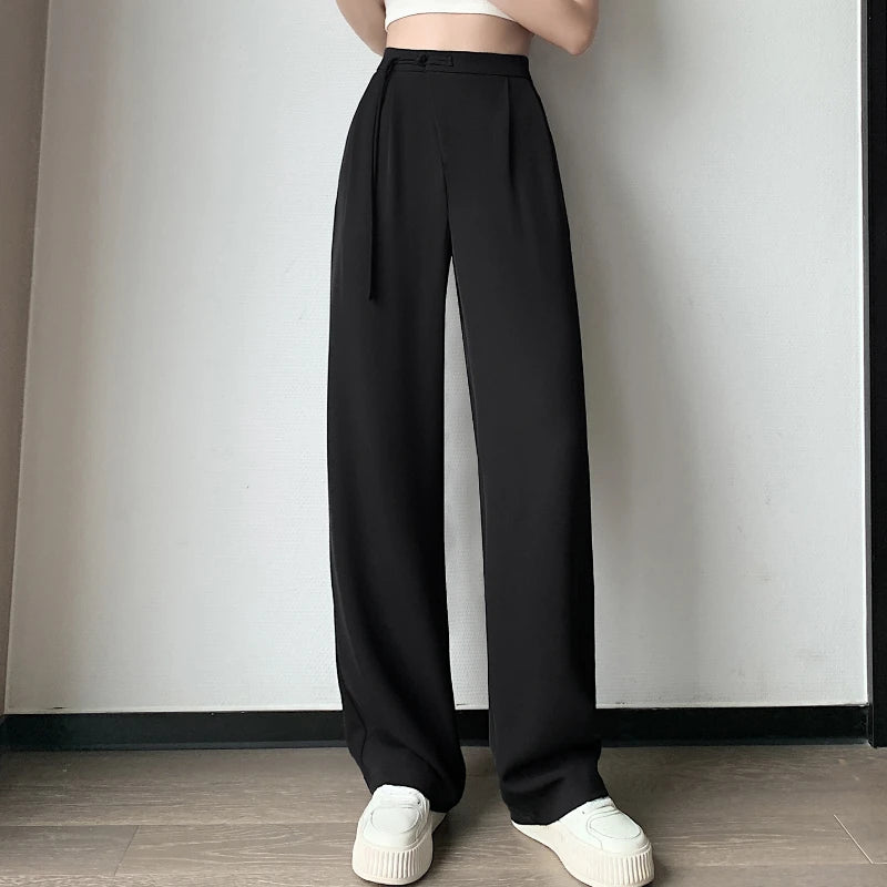 2025 New Spring Summer Tapered Wide Leg Suit Pants White High Waist Drop Hem Loose Straight Casual Slim Fit Trousers Female