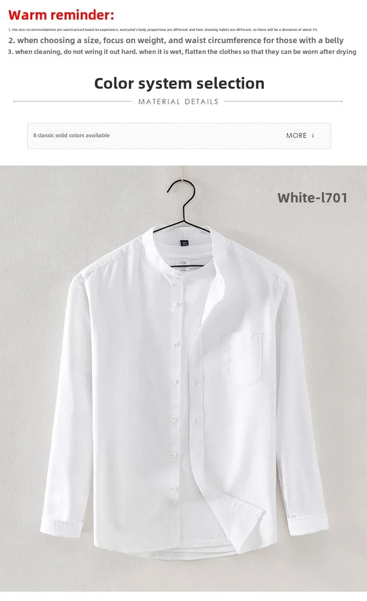 2025 Cotton Stand-up Neck Oxford Spinning Anti-wrinkle Casual  Spring  Autumn New Men's Shirt Jackets  Long Sleeve Shirt Men's