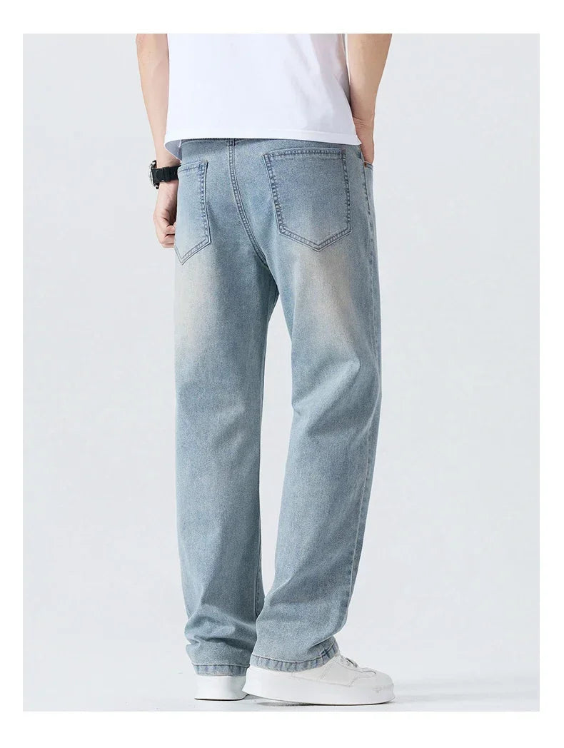 Summer Thin Straight Jeans Men's Clothing Soft Breathable Trousers Male Brand Comfortable Business Loose Denim Pants Retro Y2K
