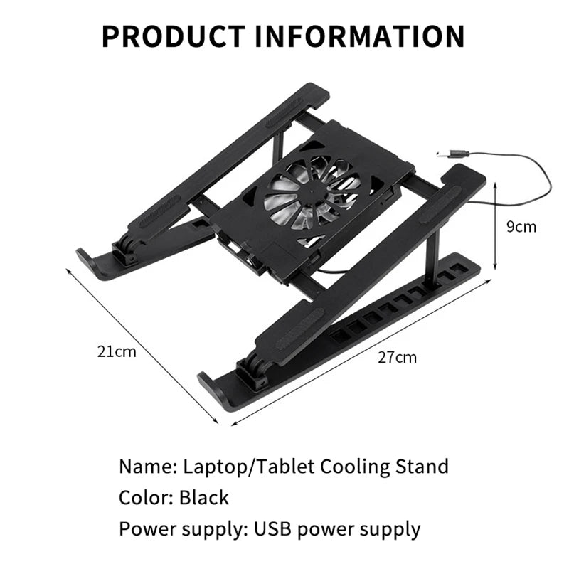 Laptop Cooler Base Stand Foldable Laptop Cooling Pad Holder Portable Notebook Radiator Bracket Heighten Rack With 1 Cooling Fans
