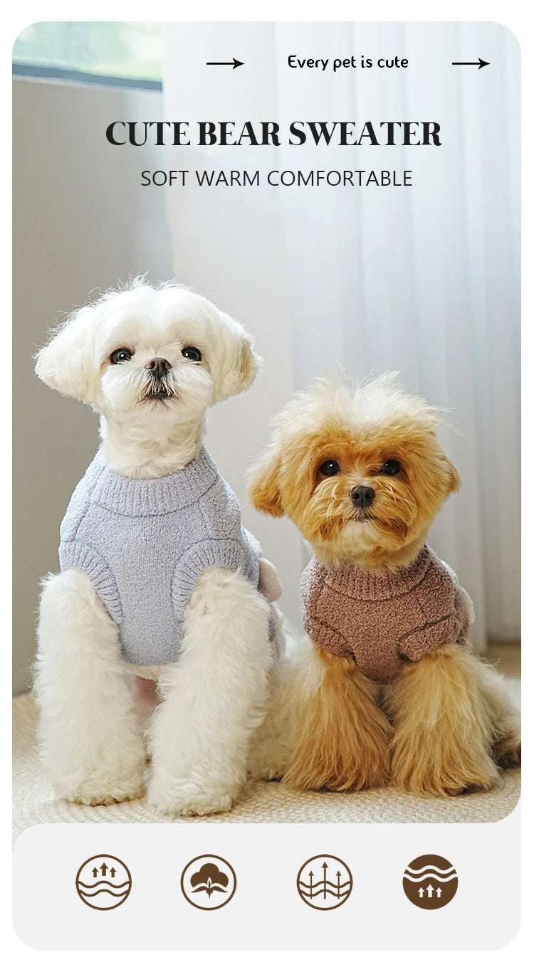 Warm Dog Sweaters Soft Comfortable Fleece Pet Sweaters for Small Dogs Cute Bear Puppy Knitted Coat for Chihuahua Maltese Bichon