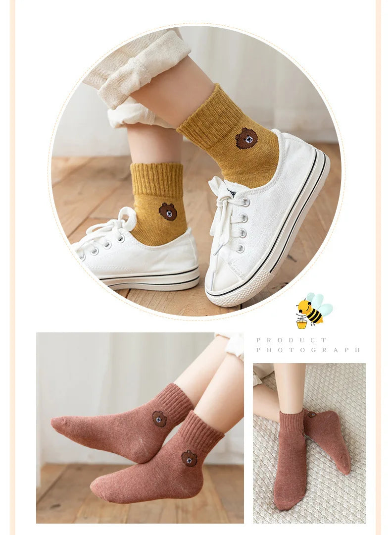 5Pairs/Lot Cartoon Stripe Kids Socks Casual Baby Girls Boys Cotton Spring Autumn Toddler Knitted Children Socks For 1-8Years