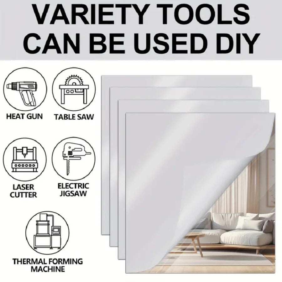 4pcs 20/30cm 3D Self-adhesive Mirror Wall Stickers Thickened  Flexible DIY Art Acrylic Mirror Stickers Living Room Decoration