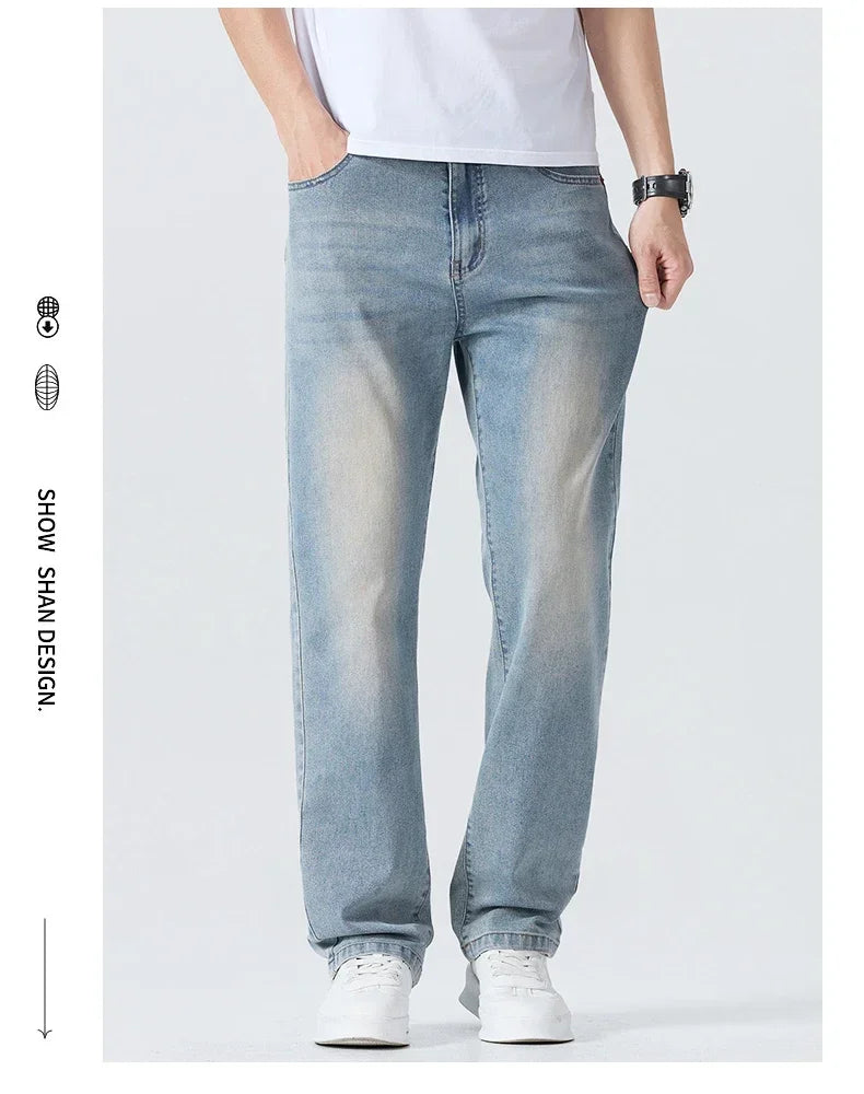 Summer Thin Straight Jeans Men's Clothing Soft Breathable Trousers Male Brand Comfortable Business Loose Denim Pants Retro Y2K