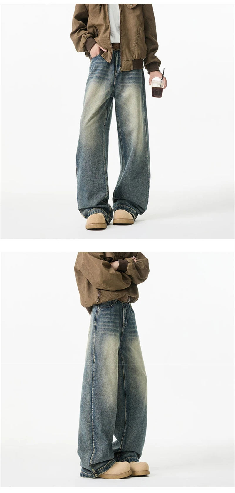 2025 New Retro Washed Straight-Leg Jeans For Men High Street Fashion Baggy Denim Pantalones Hombre Hip Hop Distressed Y2K Jean