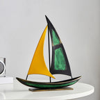 Iron Sailboat Sculpture Desktop Boat Statue Figurine Collection for Office Home Cabinet Table Centerpiece Living Room Decoration