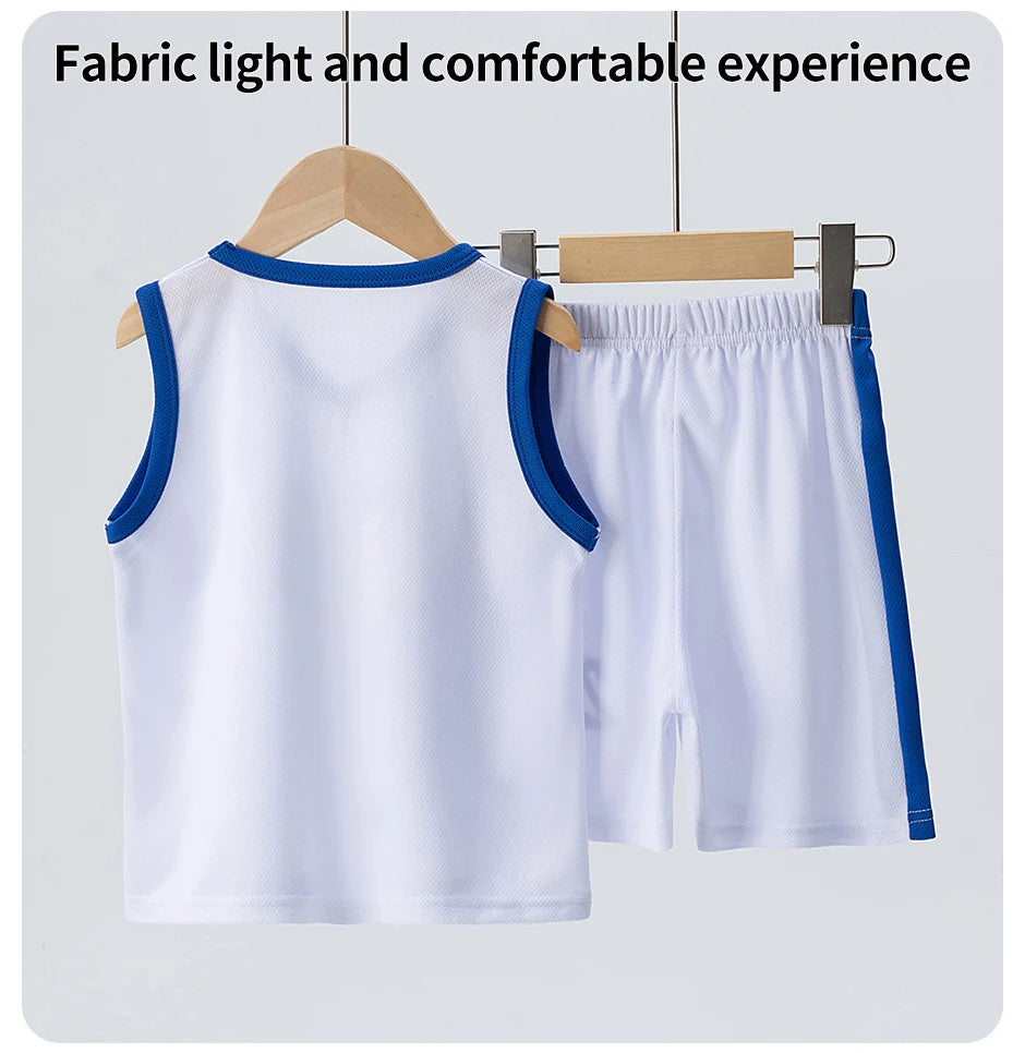 2 Pcs Summer Children's Quick Drying Sports Suit Boys' Comfortable And Breathable Multi-color Vest Girls' Running Casual Shorts