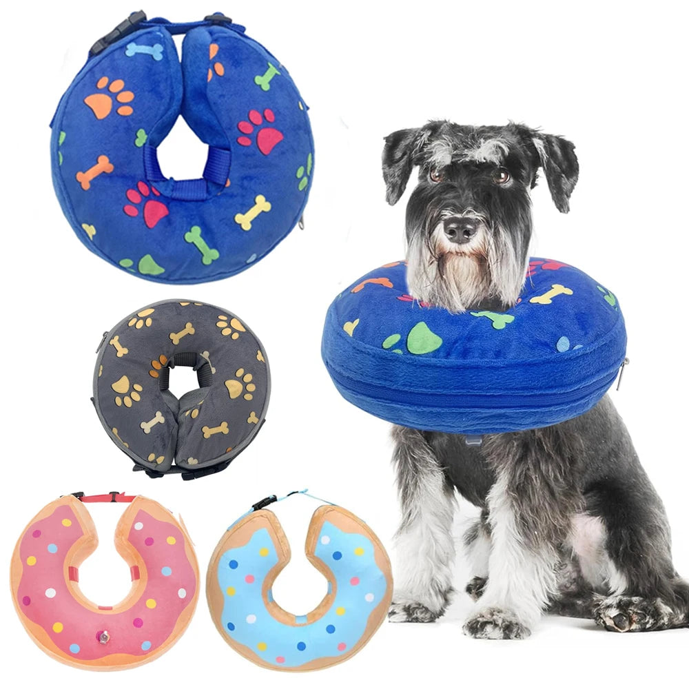 Soft Inflatable Dog Collar Elizabeth Cone Alternative, Post-Surgery Recovery Donut for Small to Large Dogs, Stops Licking Wounds