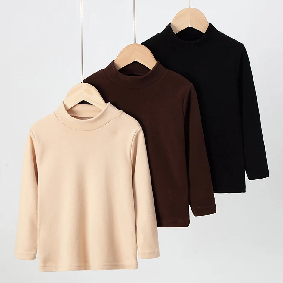 1/3 Piece Children's Mid-collar Bottoming Shirt in Autumn And Winter Solid Color Joker Girls' Long sleeve T-shirt Boys' Casual S