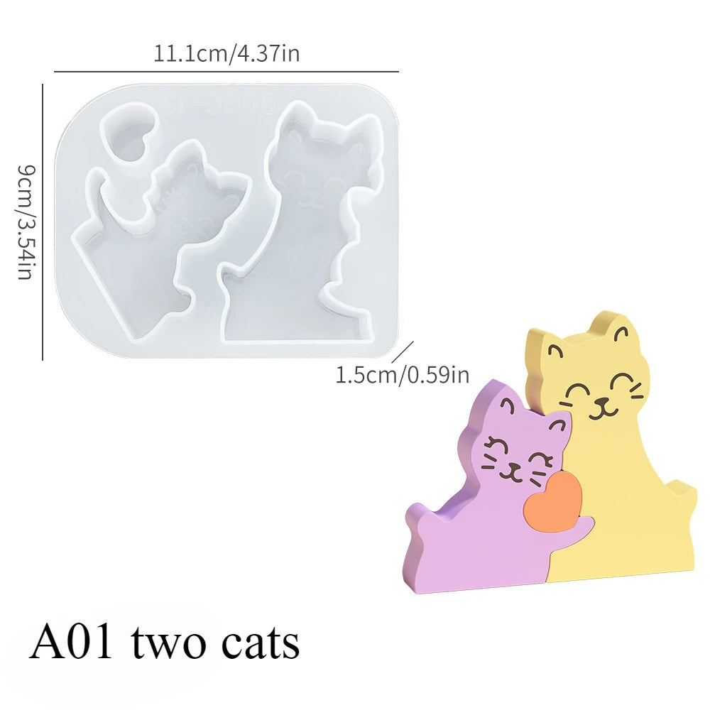 Dogs Family Puzzles Clay Silicone Mold Cat Bear Elephant Gypsum Plaster Mould Animal Craft Ornament Cement Concrete Resin Mold