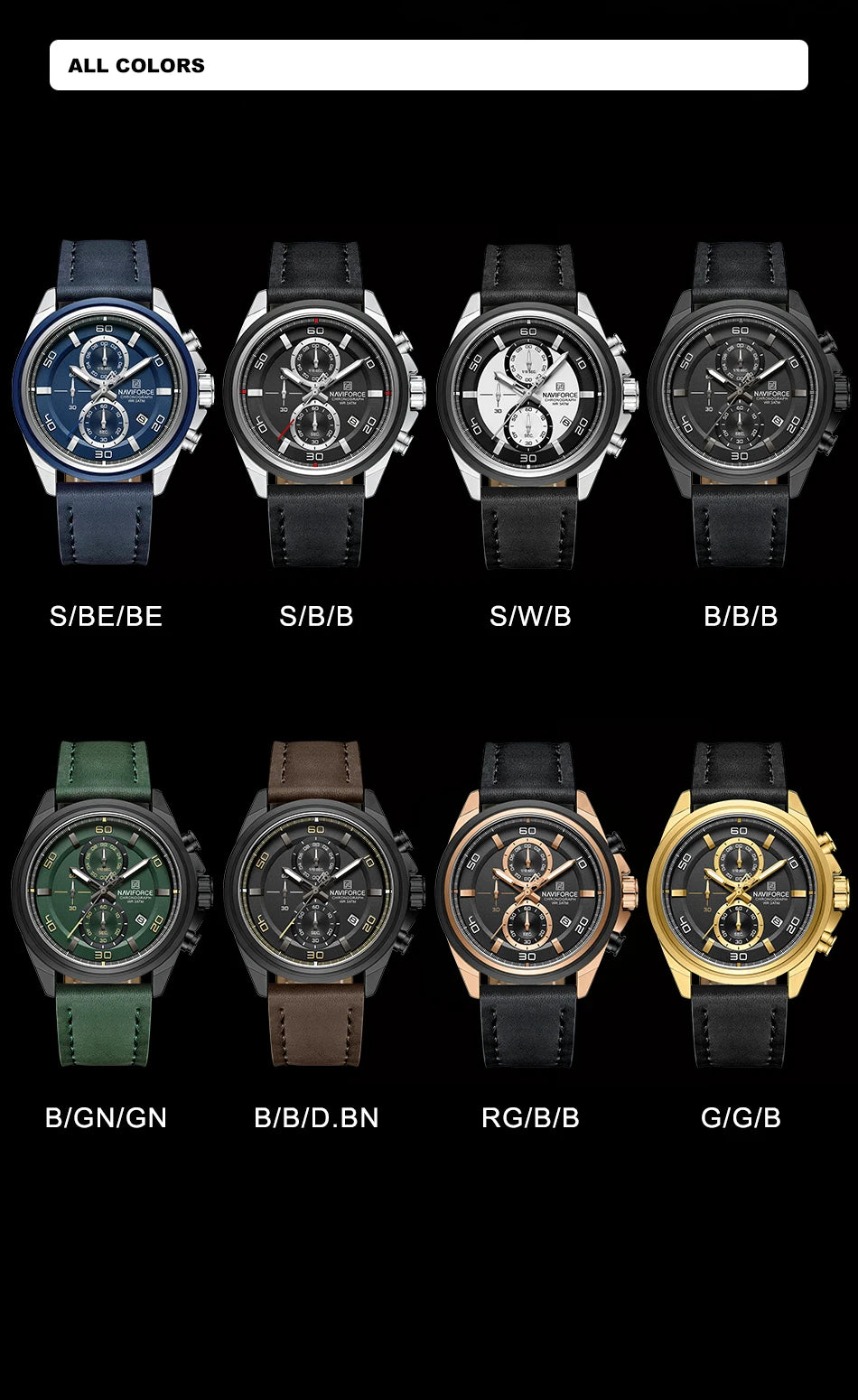 NAVIFORCE  Hands Wristwatches Genuine Leather Strap Alloy Case Casual Watches Dress Watch for Men Waterproof with Date Luminous