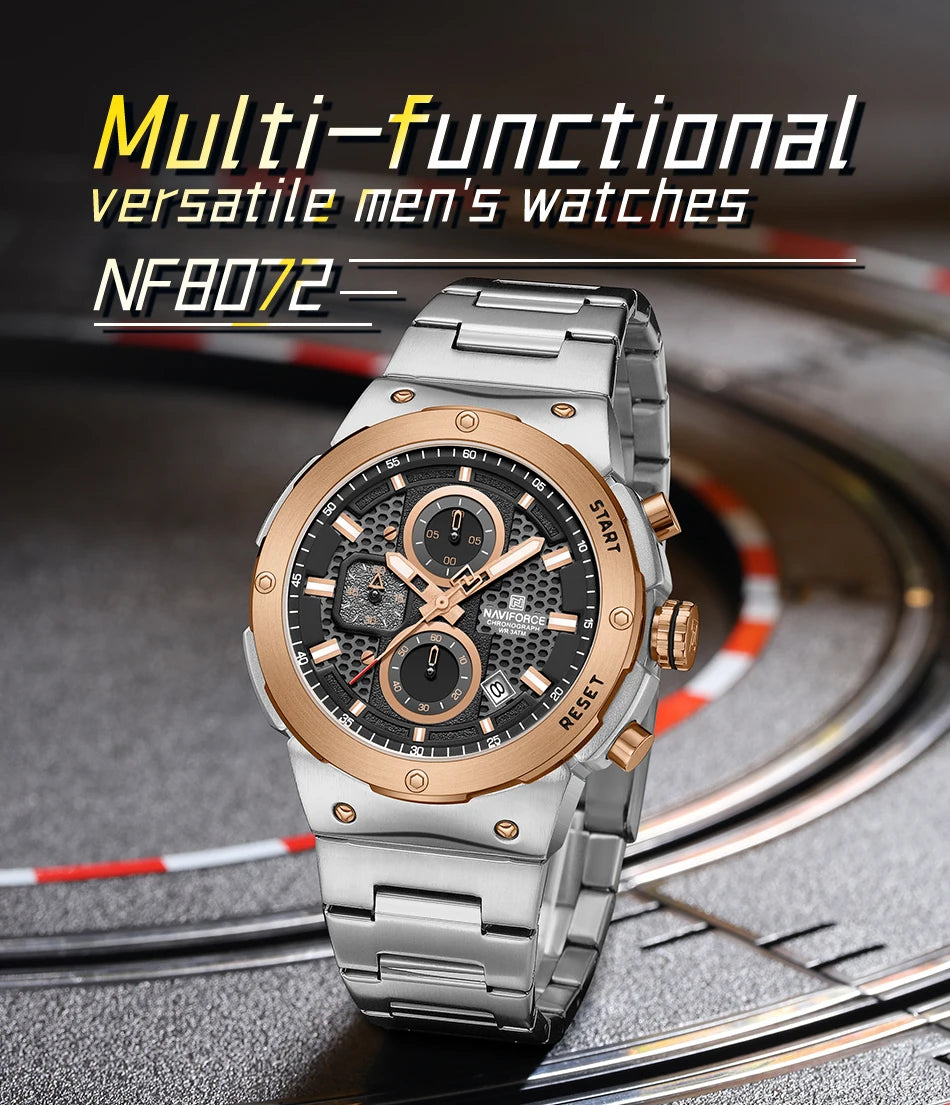 NAVIFORCE Man Quartz Top Brand Watch Luxury Luminous Chronograph Wristwatch Stainless Steel Waterproof Men Date Calendar Clock