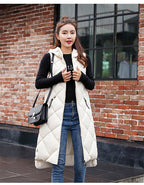 Women's Sleeveless Vest Long Down Padded Jacket Solid Color Hooded Loose Ladies Fashion Casual Warm Winter Jacket Vest Women