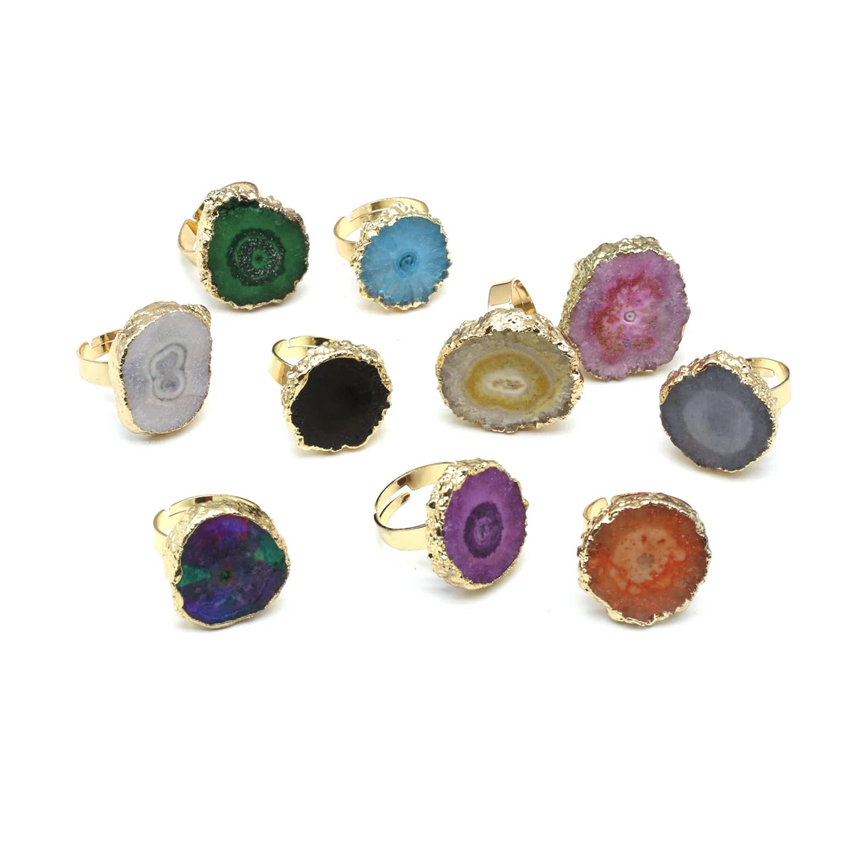 Natural Semi Precious Stones Irregular Crystal Druzy Rings Reiki Healing Embryo Agate Jewelry Accessories Party Gifts for Women