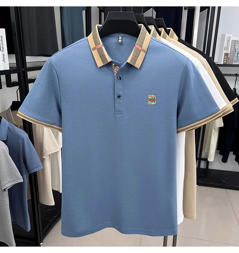 Summer new men's solid color casual fashion short sleeved polo shirt, summer comfortable business casual top