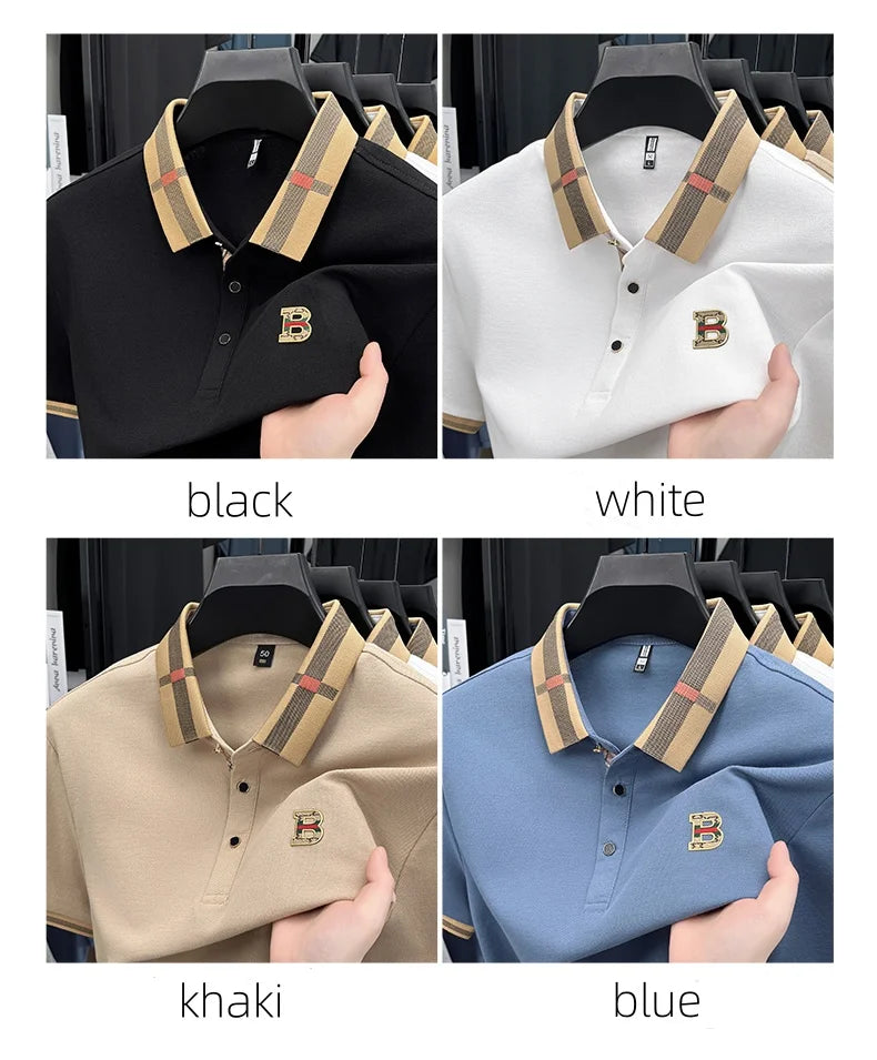 Summer new men's solid color casual fashion short sleeved polo shirt, summer comfortable business casual top