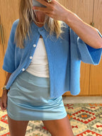 2000s Sweaters y2k Clothes Women Solid Color Round Neck Single Breasted Short Sleeve Cardigan Tops Fashion Streetwear