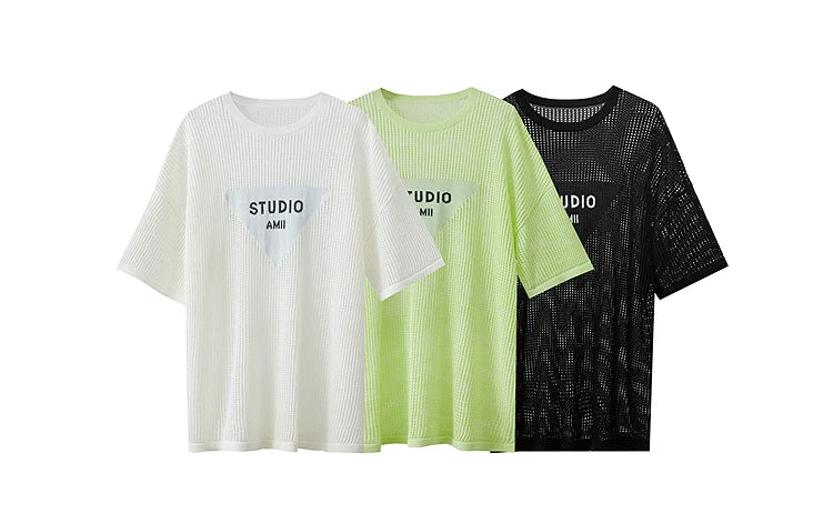 Amii Minimalist Women's Knitted Pullovers 2025 Summer Crew Neck Short-sleeved Casual Mid Long Loose Letter Jacquard Top 12542048