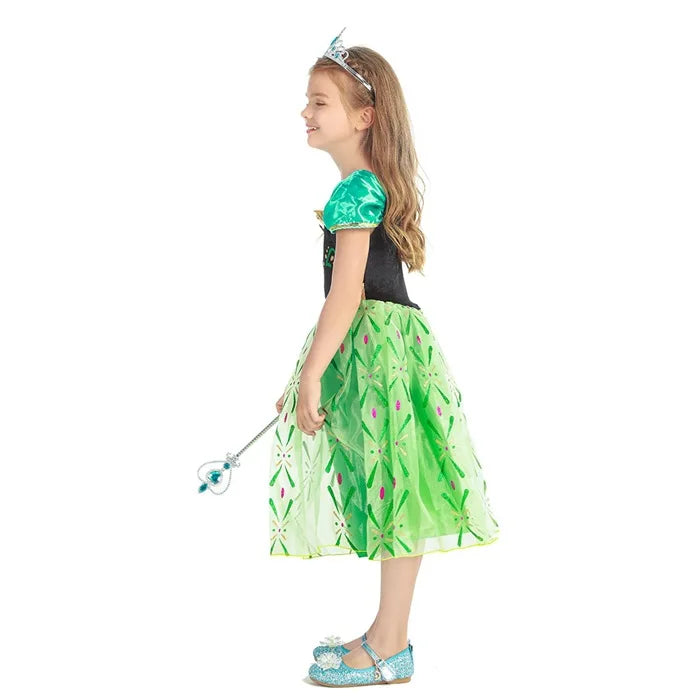 Anna Costume For Kids Girl Fancy Birthday Party Gown Princess Dress Carnival Party Children Clothing Full Printing Vestidos