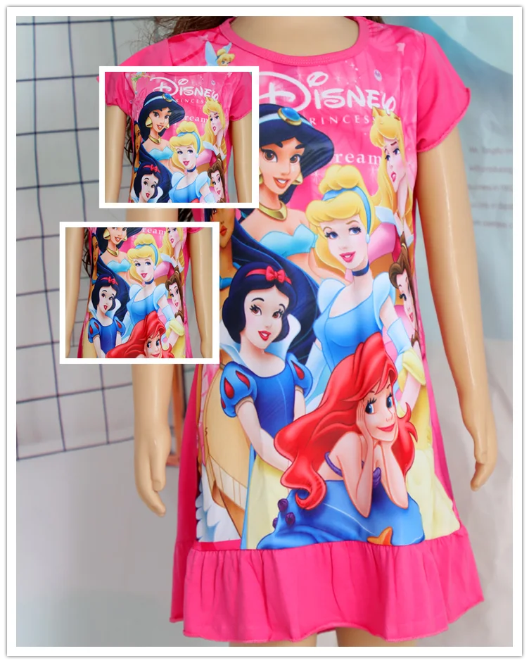 New Summer Anna Elsa Printing Cartoon Sleepwear Mermaid Girl Nightgowns Children Party Dresses Pajamas For Girls Dress