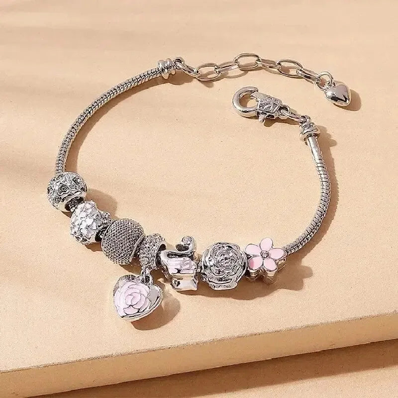 1Pcs Minimalist And Atmospheric Oil Dripping Rose Heart Bead Bracelet Fashionable Oil Painting Swan Lantern Bead Bracelets INS