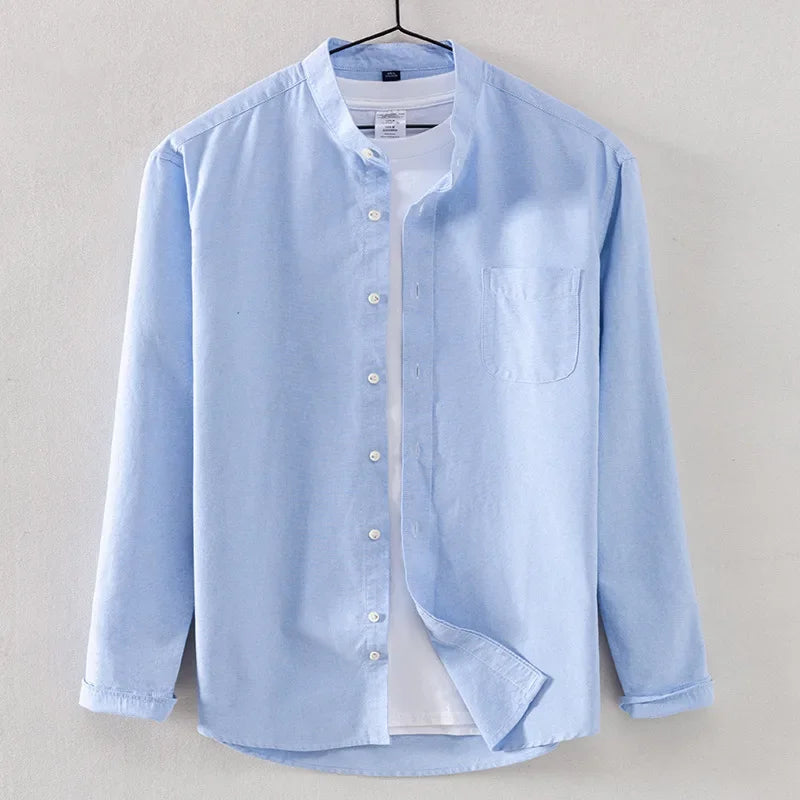 2025 Cotton Stand-up Neck Oxford Spinning Anti-wrinkle Casual  Spring  Autumn New Men's Shirt Jackets  Long Sleeve Shirt Men's