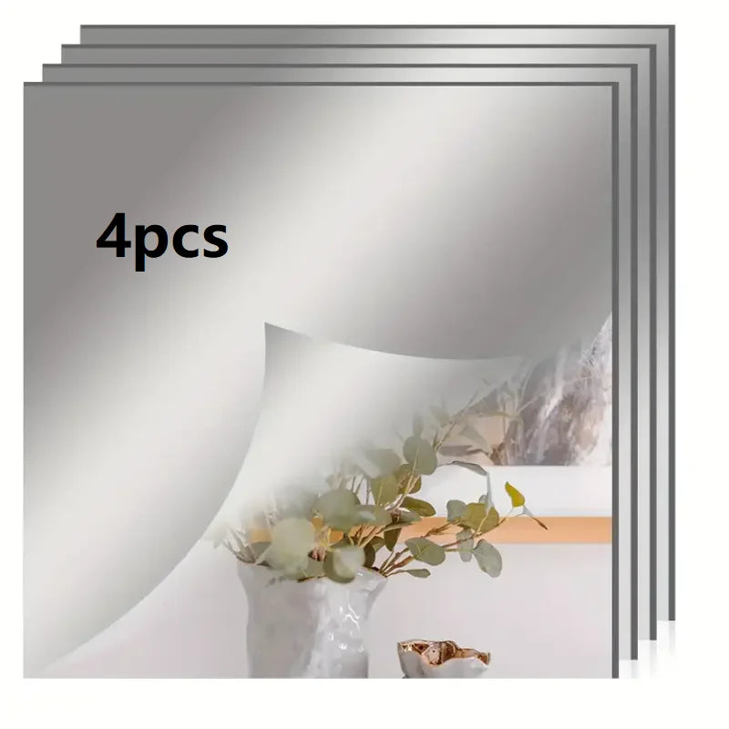 4pcs 20/30cm 3D Self-adhesive Mirror Wall Stickers Thickened  Flexible DIY Art Acrylic Mirror Stickers Living Room Decoration