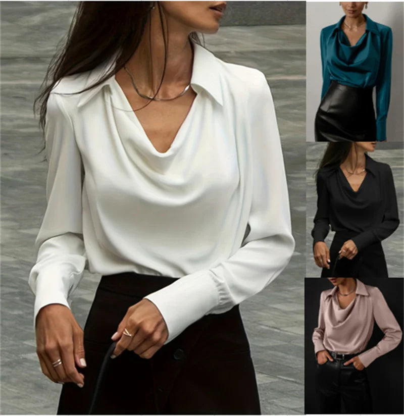 Fashion Elegant Solid Color Lapel Neck Shirt Female 2025 Spring Summer Simple Style Tops Women's Comfortable Casual Loose Blouse
