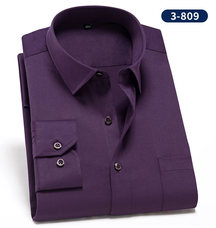 2023 Non-Iron Solid  Soft Easycare Stretch Shirts Men Spandex Long Sleeve Dress Shirt Men Office Shirts Men Clothing