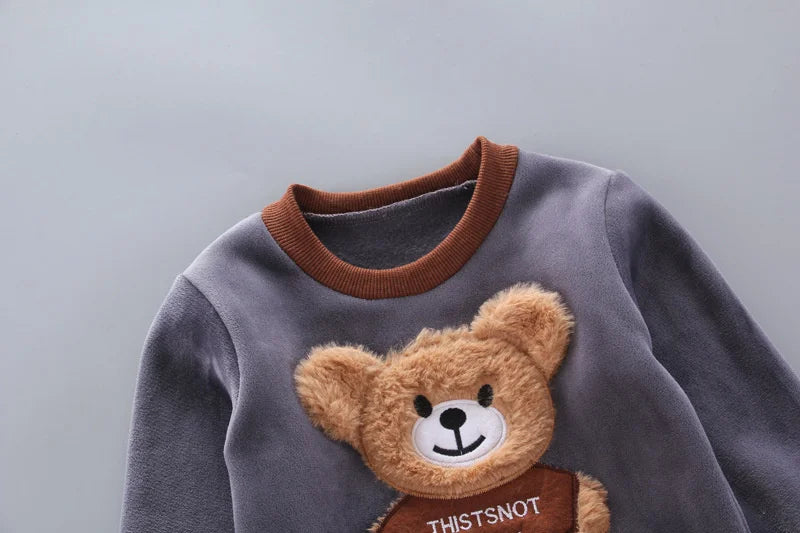 Kids Cartoon Clothing Sets Winter Autumn Boys Girls Cotton Thick Warm Hooded Sweater Cute Bear 3Pcs Children Suits 0-4 Years