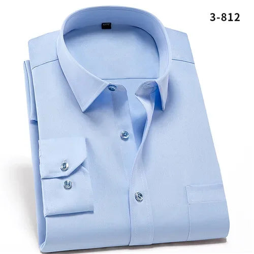 2023 Non-Iron Solid  Soft Easycare Stretch Shirts Men Spandex Long Sleeve Dress Shirt Men Office Shirts Men Clothing