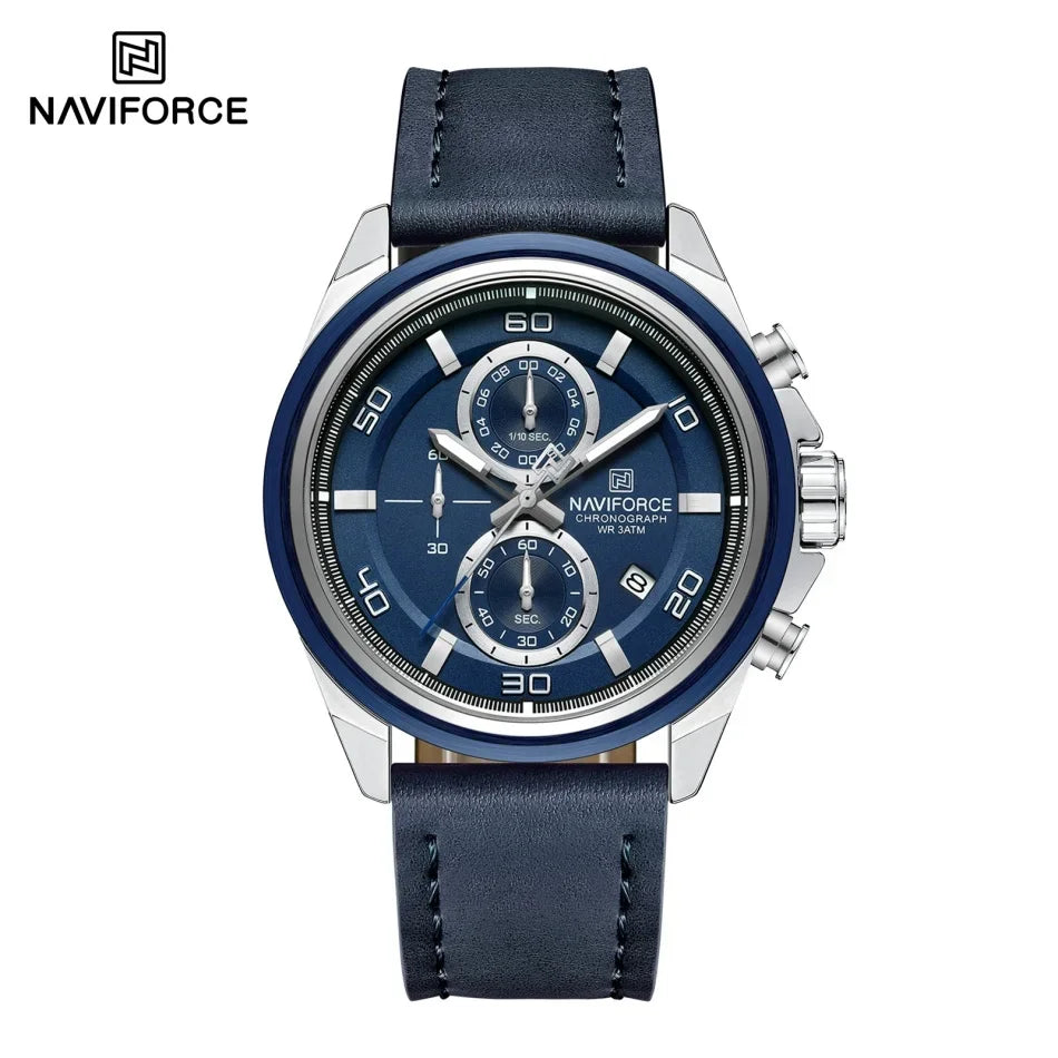 NAVIFORCE  Hands Wristwatches Genuine Leather Strap Alloy Case Casual Watches Dress Watch for Men Waterproof with Date Luminous
