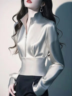 Luxury Satin Shirt Women's Spring Summer New Coat Unique Beautiful Waist Jacket French High-Grade Outerwear Female Overcoat Tops