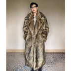 Men's fur coat, Wolf fur, fox fur, lapel long overcoat, winter windproof and warm windbreaker, large size
