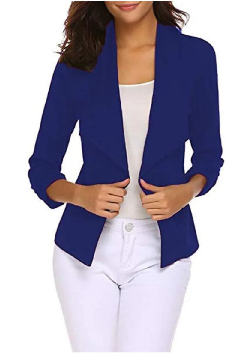 Women's Casual Blazer Solid Elegant Jackets Cardigan Fashion Long Sleeve Jacket Slim fit 3/4 Gathered Sleeve Open Front