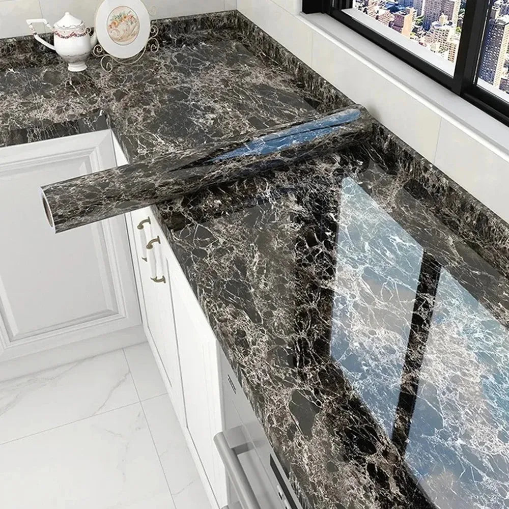 40cm Marble Pattern Kitchen Wall Stickers Self-Adhesive Oil-Proof Stain-Resistant Livingroom Resistant Home Decorative Wallpaper