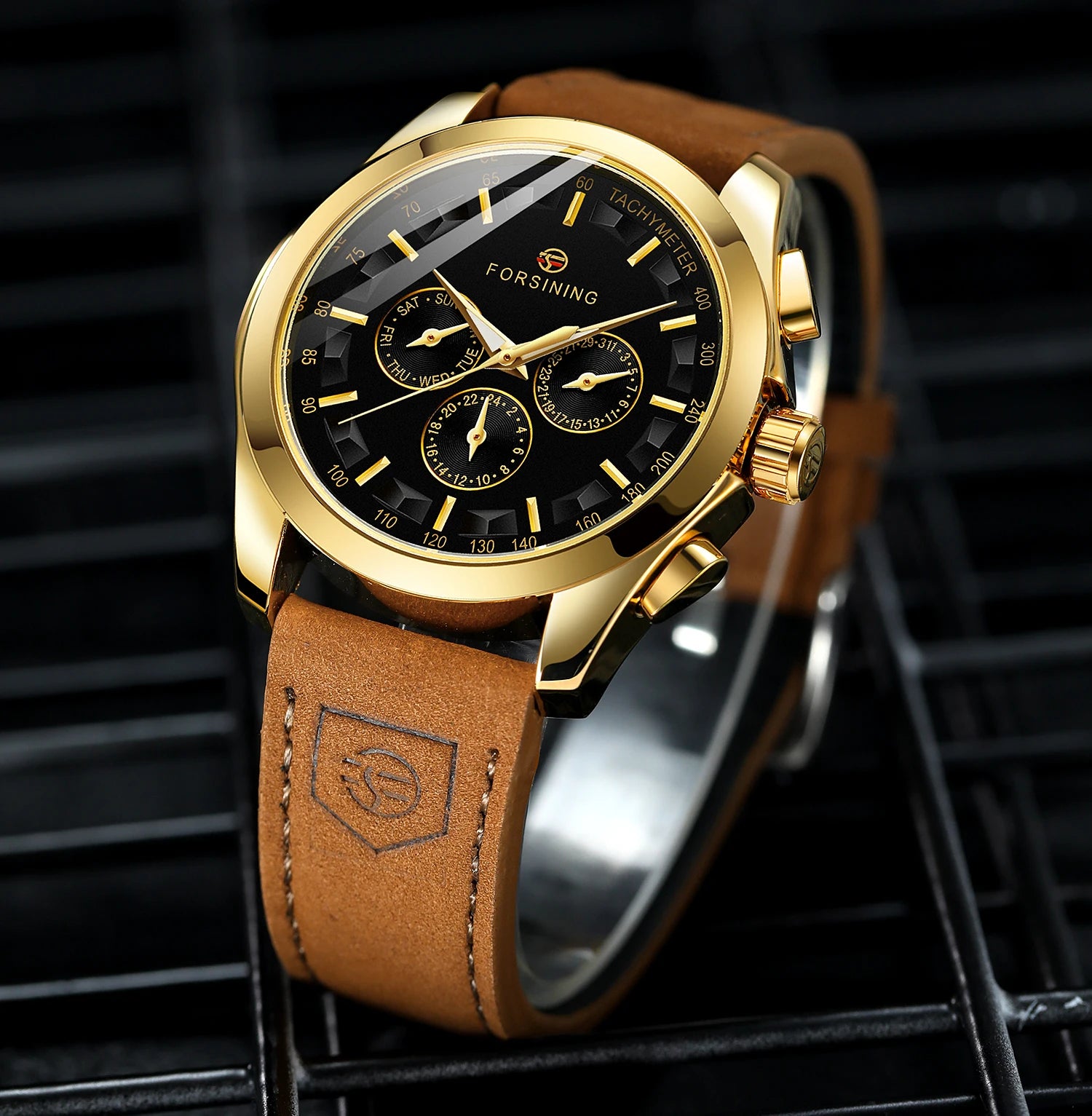 FORSINING Men Watches Automatic Mechanical Watch Luxury Gold Clock Genuine Leather Waterproof Watch Men Military Wristwatch Man