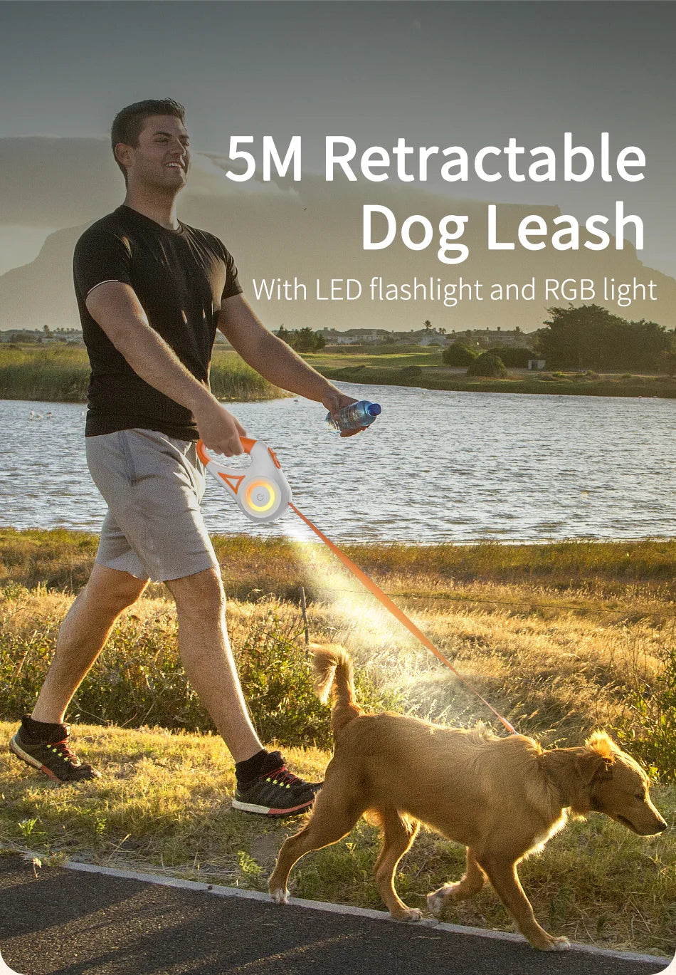3/5M Automatic Dog Leash Retractable LED Luminous Leading Fashion Light Straps for Dog Puppy Pet Flexi Walking Running Lead