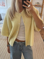 2000s Sweaters y2k Clothes Women Solid Color Round Neck Single Breasted Short Sleeve Cardigan Tops Fashion Streetwear